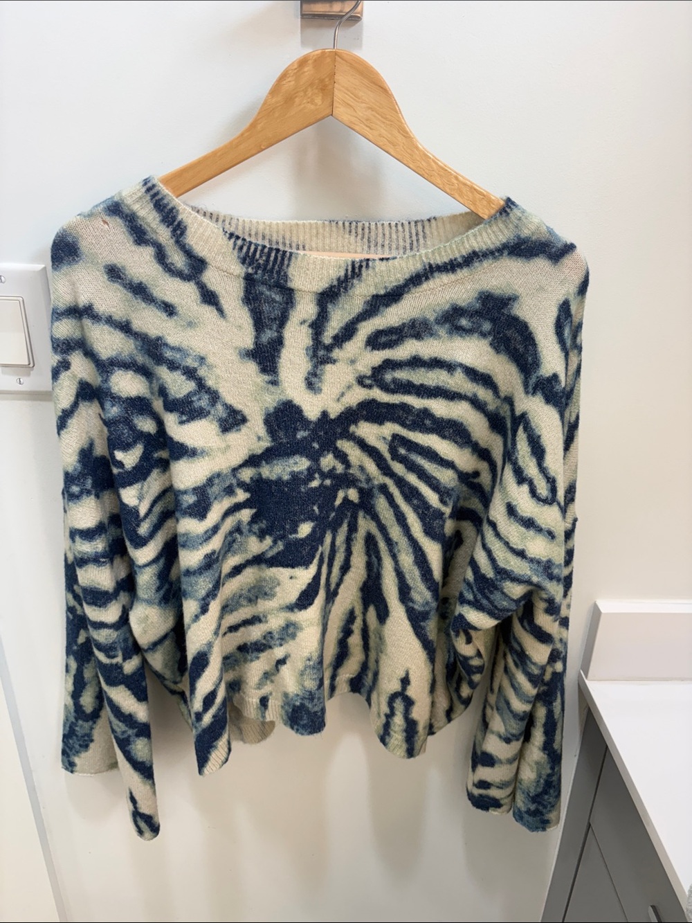 Crewneck Sweater in Blue and Cream - Soft Patterned Knit